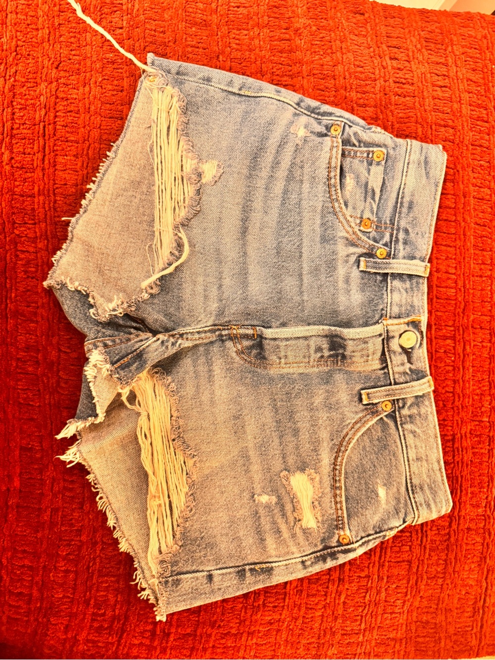 Levi's 501 Frayed Light Blue Distressed Denim Shorts